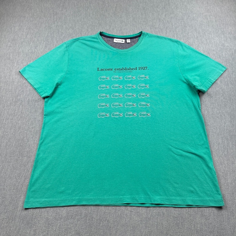 Lacoste Shirt 3XL Mens Green Twenty Crocs Graphic-Print Crewneck Cotton Casual